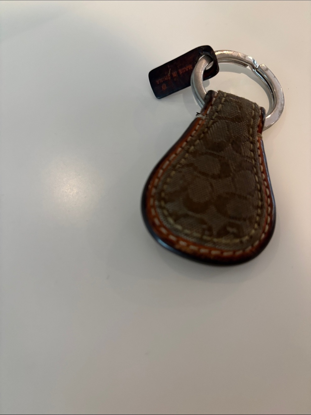Coach Men's Signature Canvas and Leather Key Ring in Brown